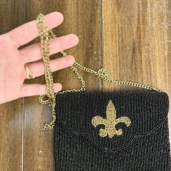 Le Chic Designs Fleur de Lis Black & Gold Crossbody Bag w/Chain Strap y2k 80s - Picture 7 of 7